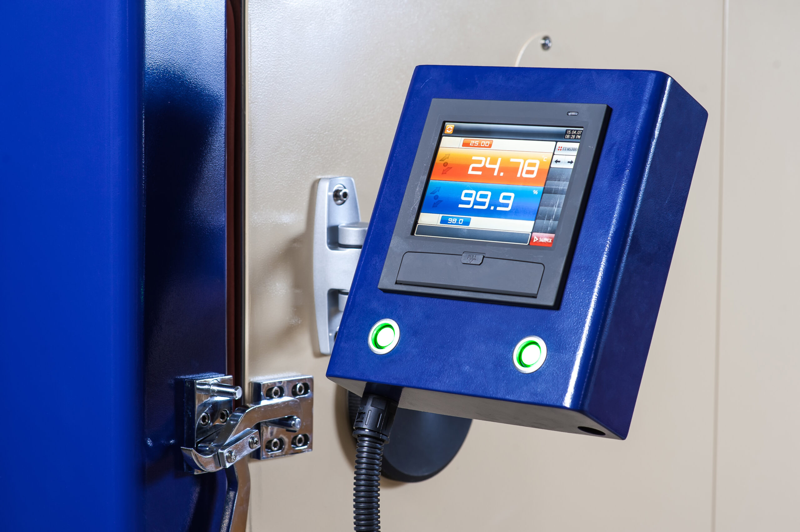 A control panel to a temperature controlled testing chamber.