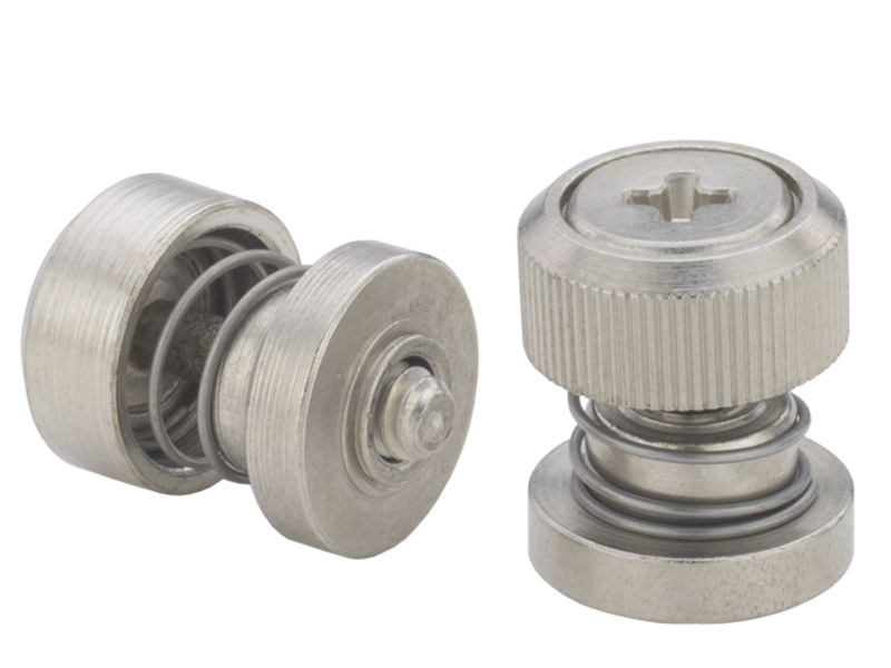 Spring-loaded knob-cap screw in a self-clinching retainer